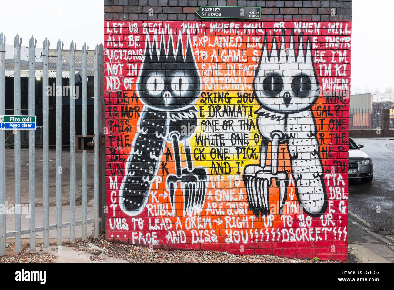 Bunte Straße Kunst Graffiti in der Pudding-Fabrik in Digbeth, Birmingham Stockfoto