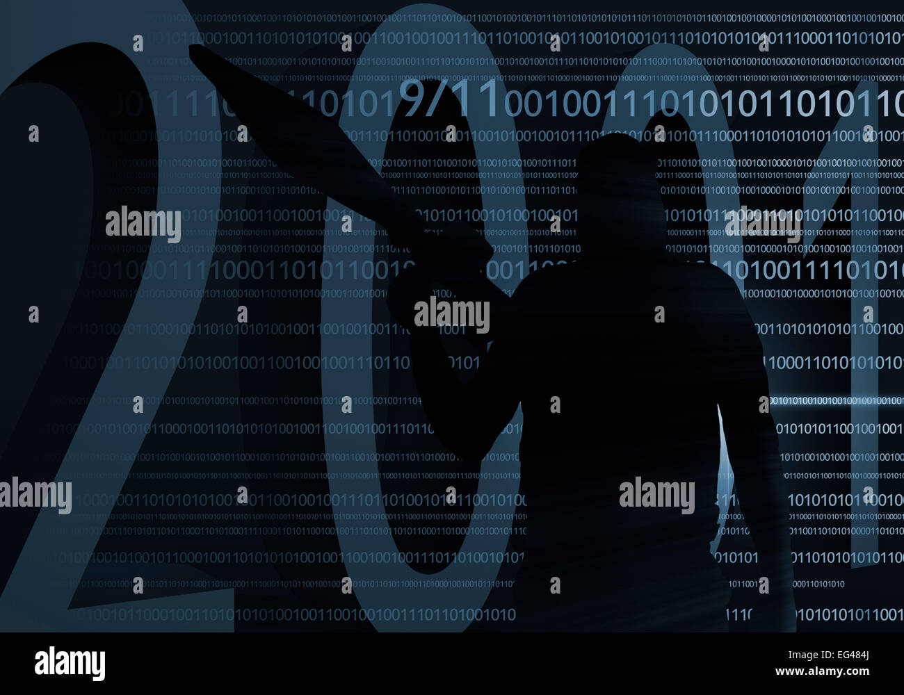 Terrorist vor digitalen Code, Abbildung Stockfoto