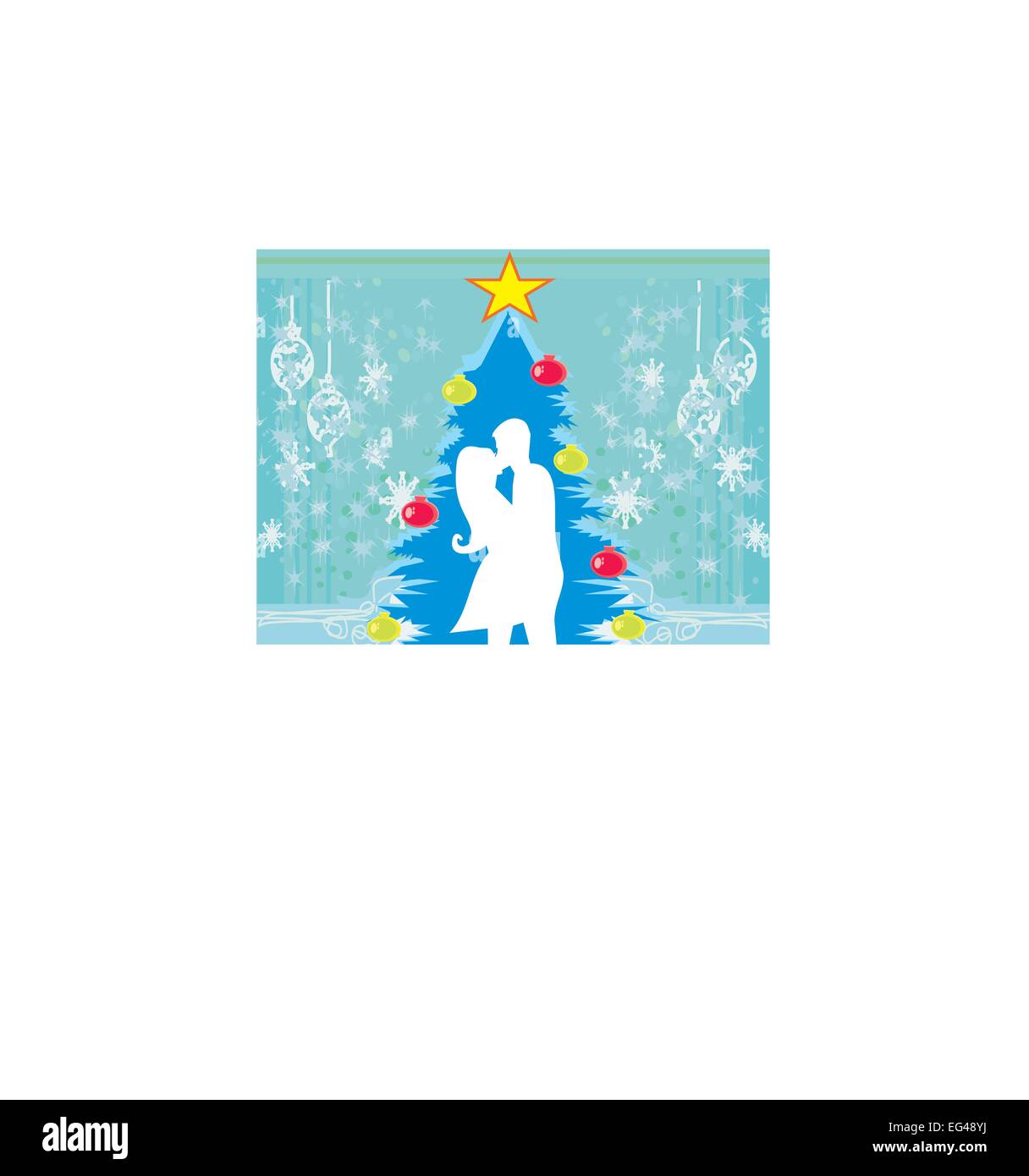 Paar küssen durch einen Weihnachtsbaum Stock Vektor