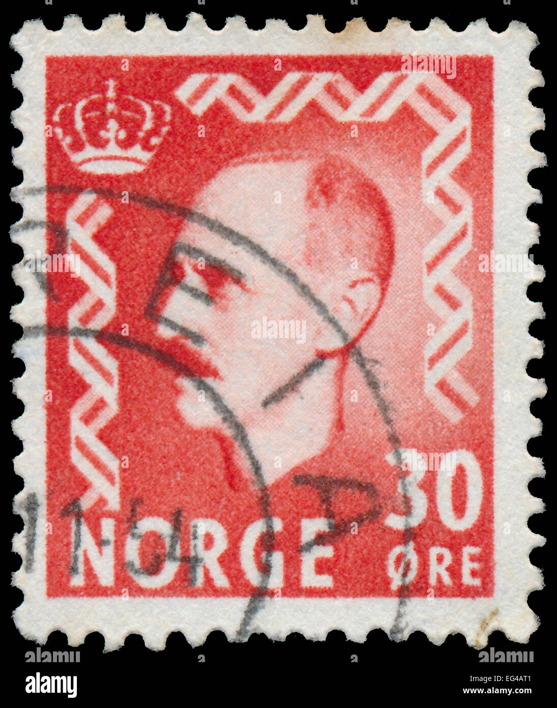 Norwegen - um 1950: Eine Briefmarke gedruckt in Norwegen zeigt Porträt von König Haakon VII. (1872-1957), ohne Inschriften aus die ser Stockfoto