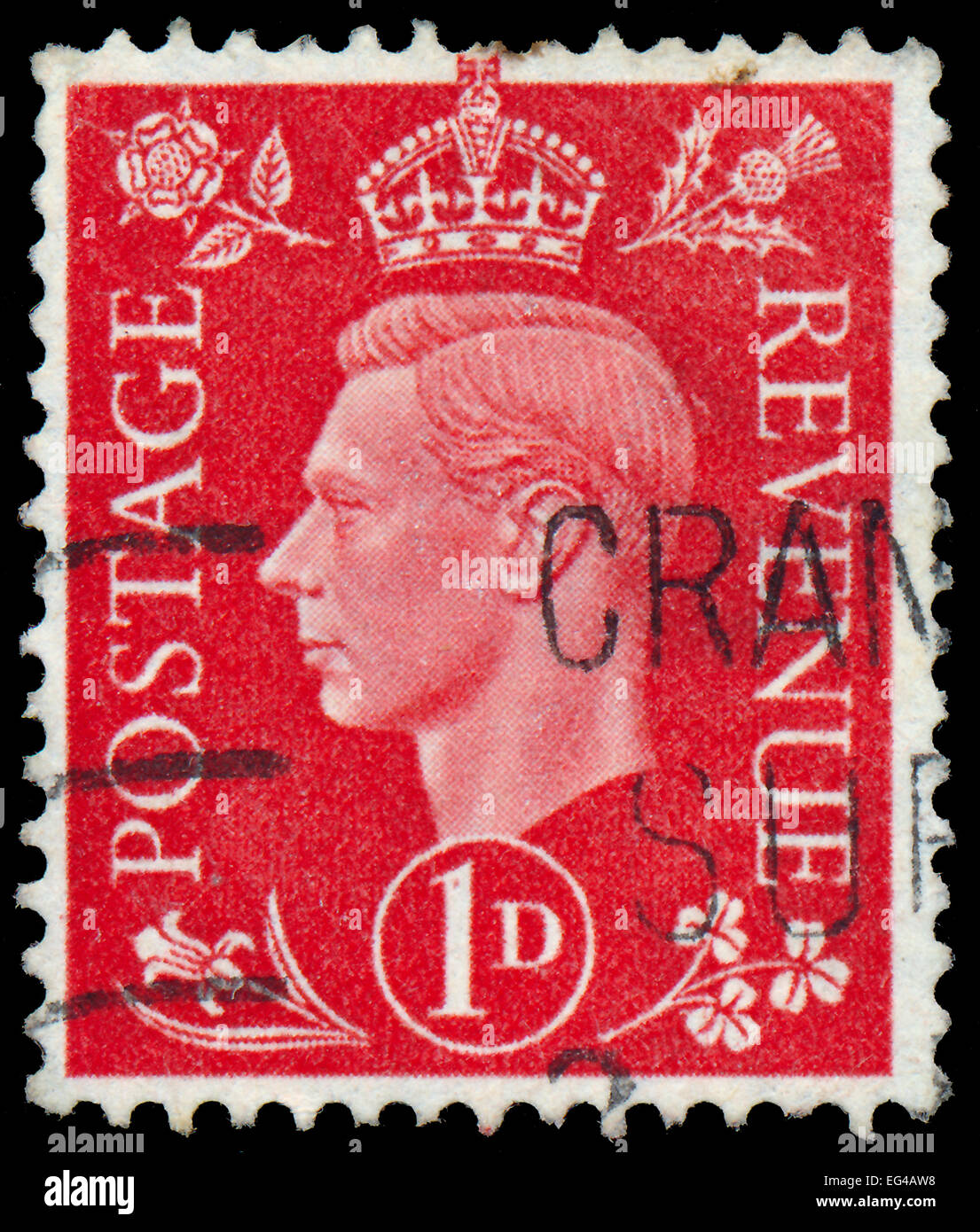 UK - um 1950: Eine Briefmarke gedruckt in Großbritannien zeigt Bild von George VI (Albert Frederick Arthur George) war König des Königs vereint Stockfoto