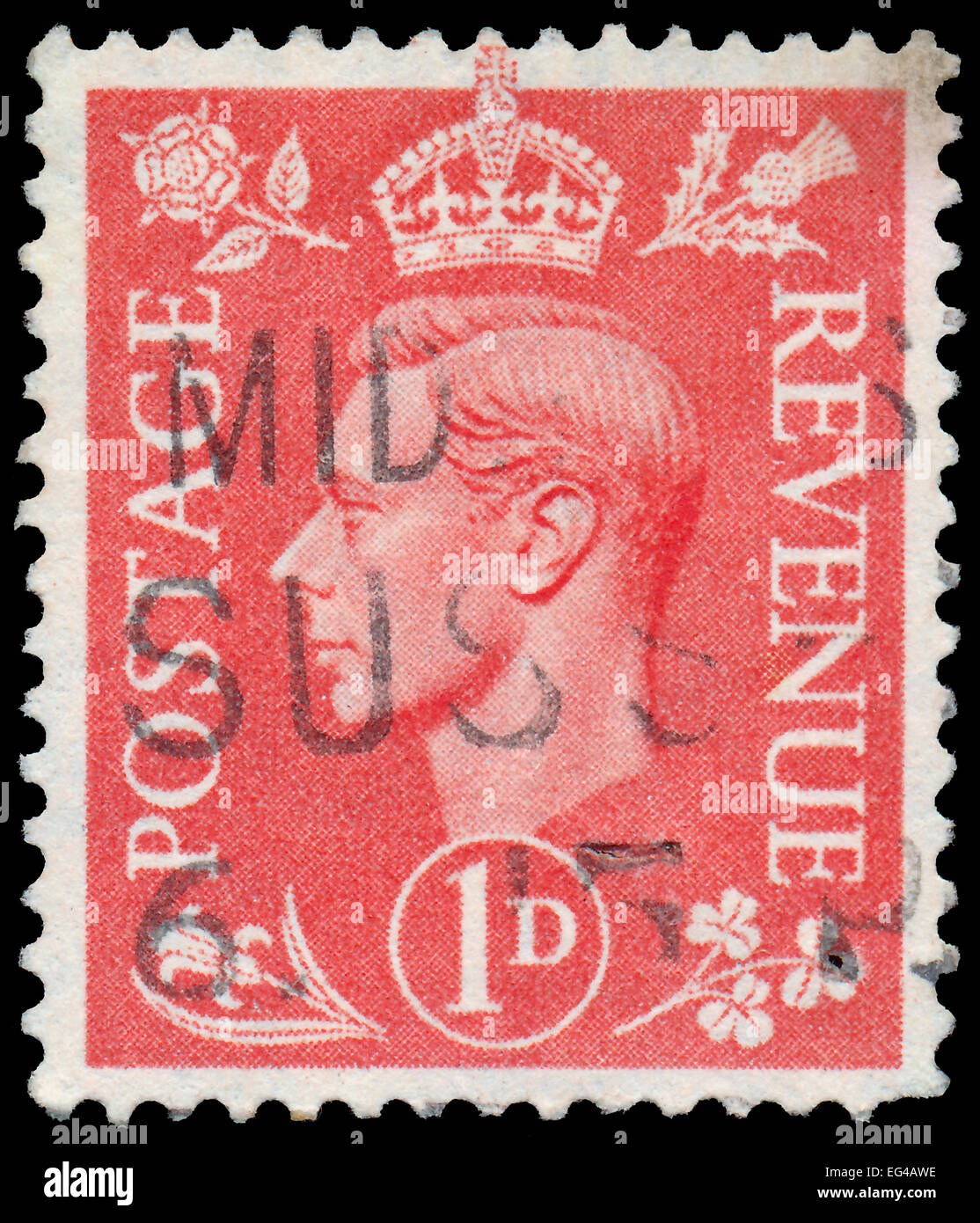 UK - um 1950: Eine Briefmarke gedruckt in Großbritannien zeigt Bild von George VI (Albert Frederick Arthur George) war König des Königs vereint Stockfoto