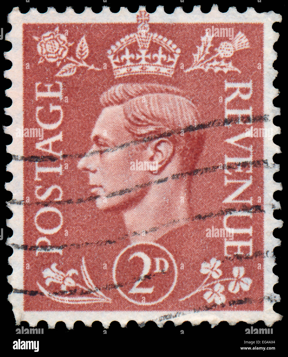 UK - um 1950: Eine Briefmarke gedruckt in Großbritannien zeigt Bild von George VI (Albert Frederick Arthur George) war König des Königs vereint Stockfoto