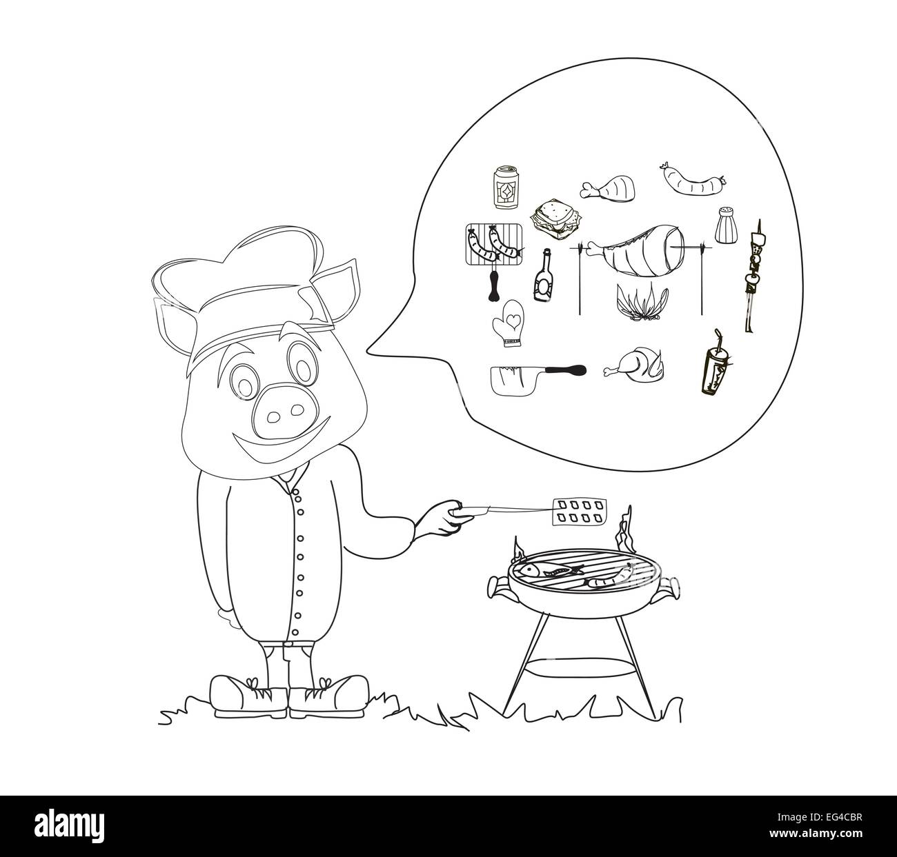 Cartoon-Schwein mit einem BBQ. Stock Vektor