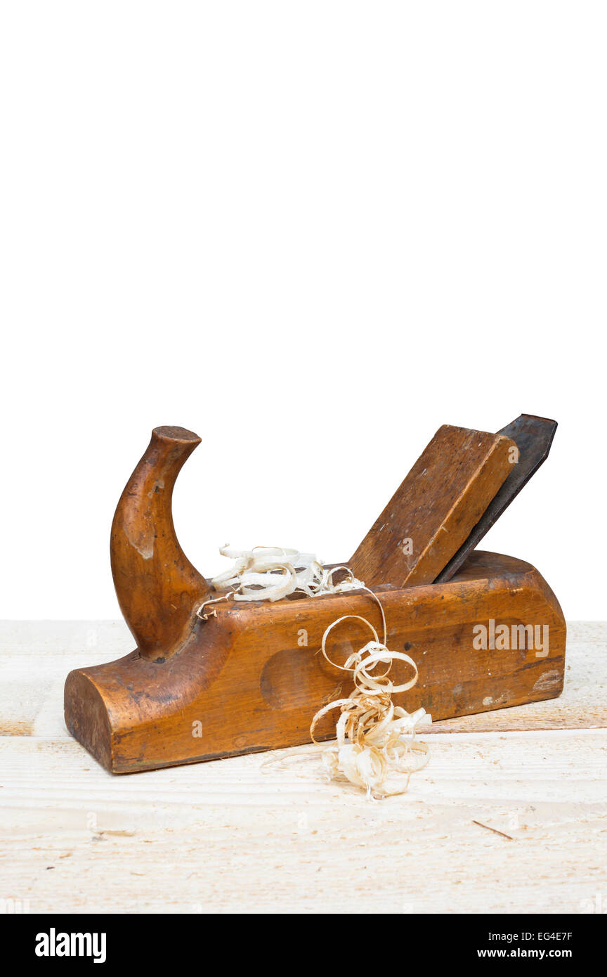 Altes Holz Flugzeug auf Holztisch. Stockfoto