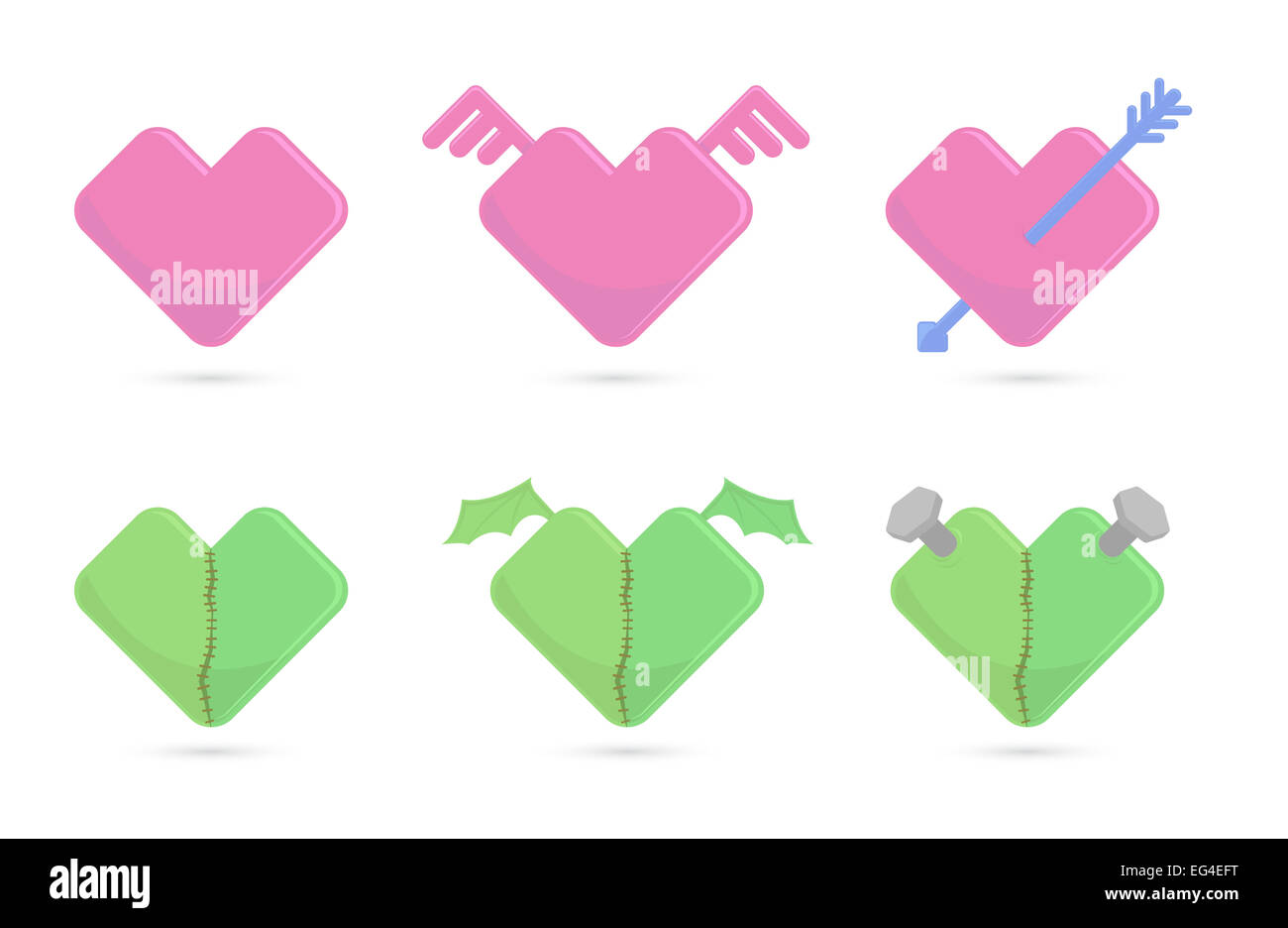 Vektor-Illustration der blauen und grünen Herzen zum St. Valentinstag Stockfoto