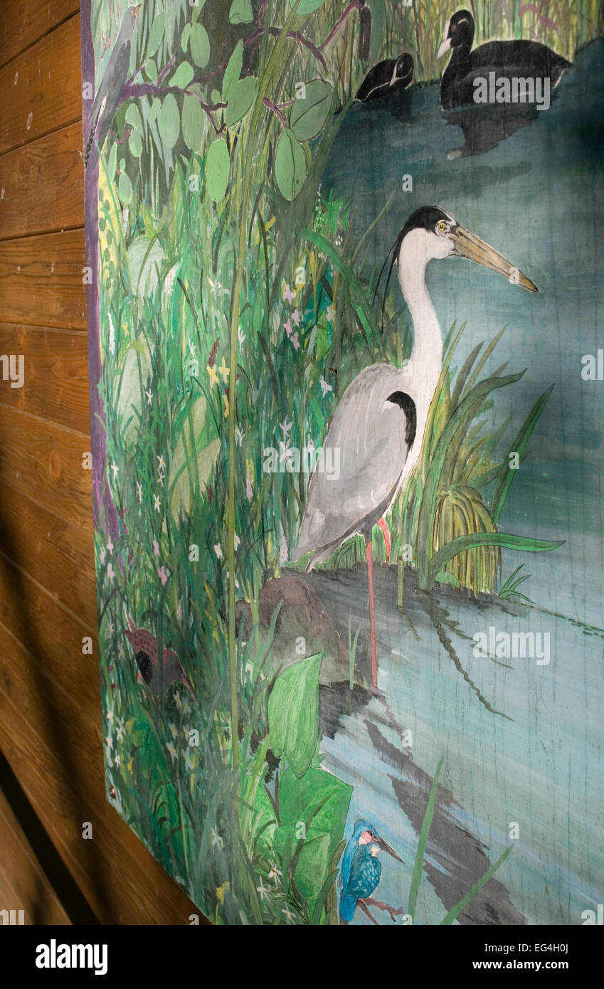 Vögel, Gemälde an die Wand des Schuppens, Stockfoto
