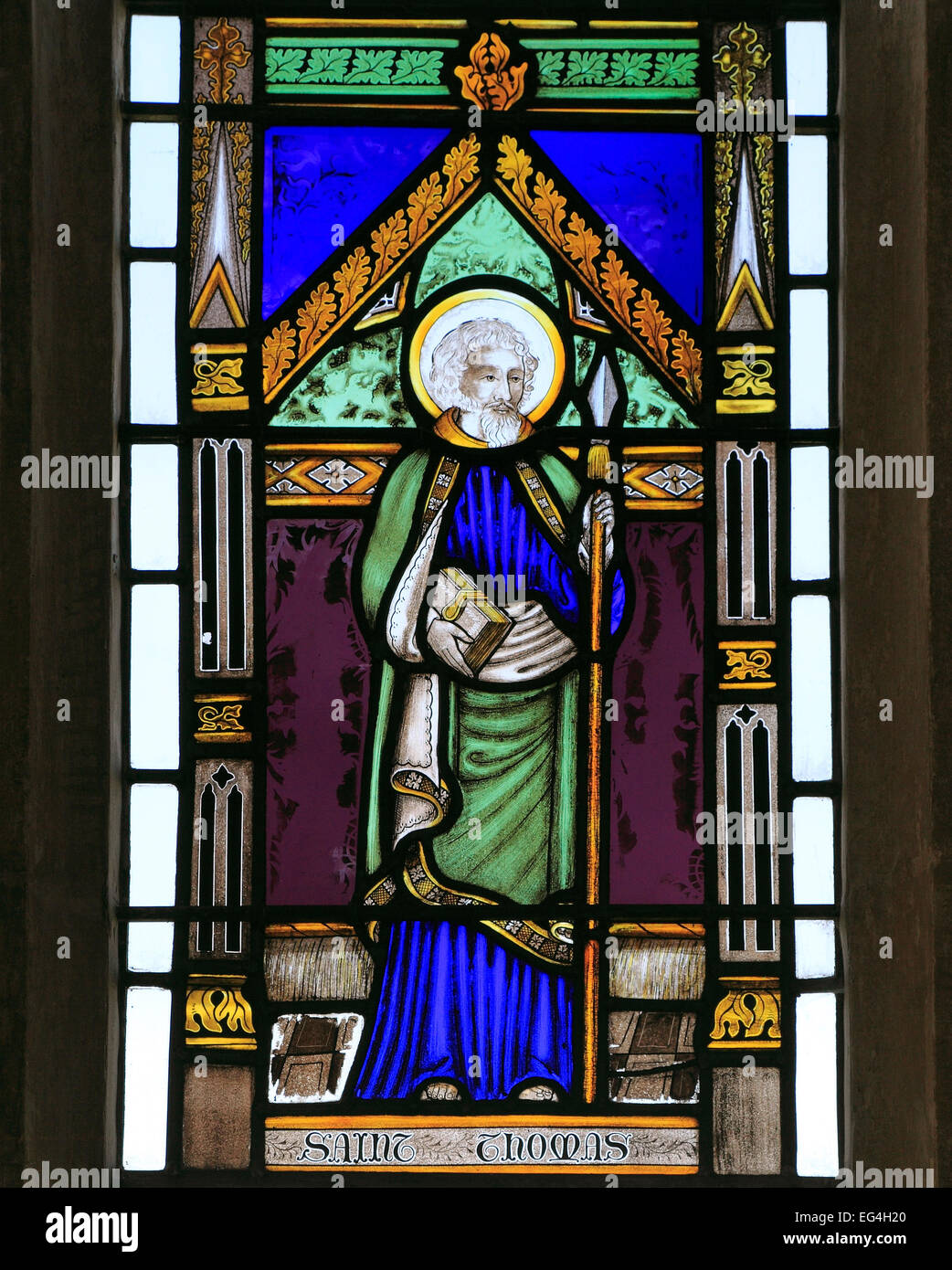 St.Thomas, Buntglasfenster von Joseph Grant von Costessey, 1856, Sankt Wighton, Norfolk, England UK Heiligen Stockfoto