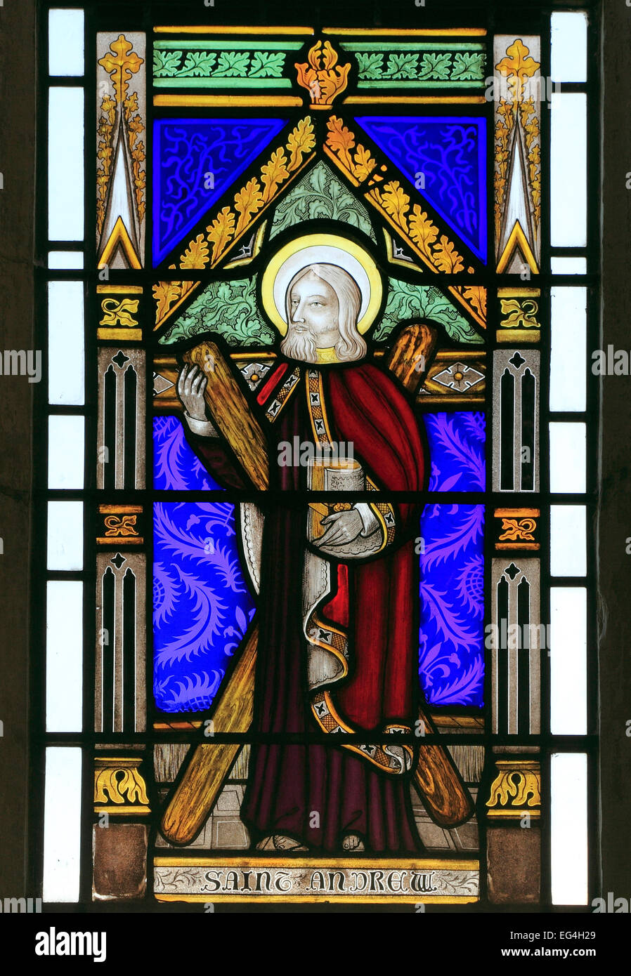 St. Andrew, Buntglasfenster von Joseph Grant von Costessey, 1856, Sankt Wighton, Norfolk, England UK Heiligen Stockfoto