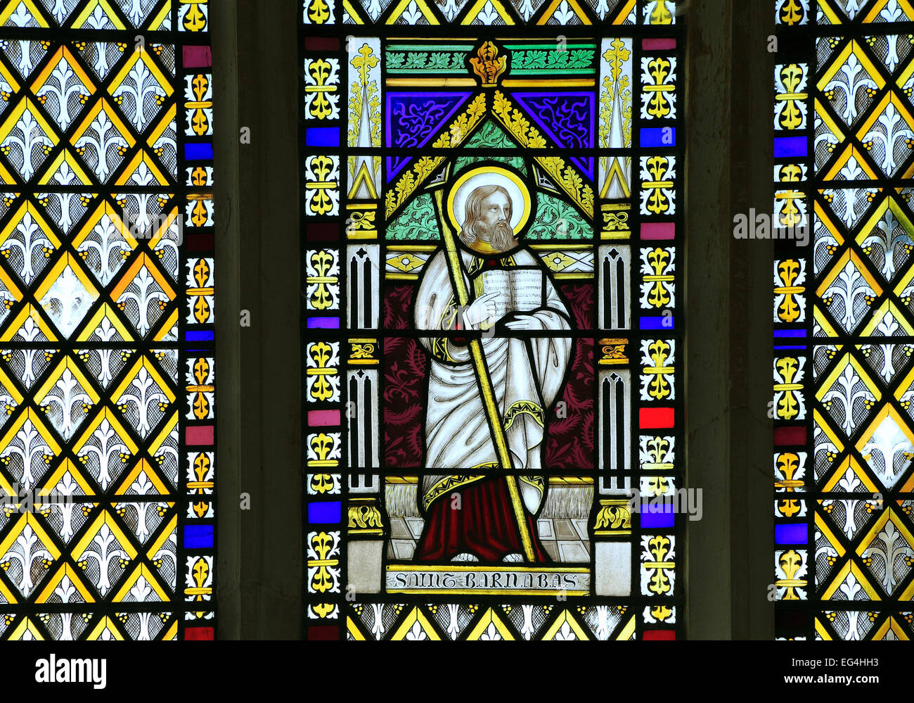 St. Barnabas, Buntglasfenster von Joseph Grant von Costessey, 1856, Sankt Wighton, Norfolk, England UK Heiligen Stockfoto