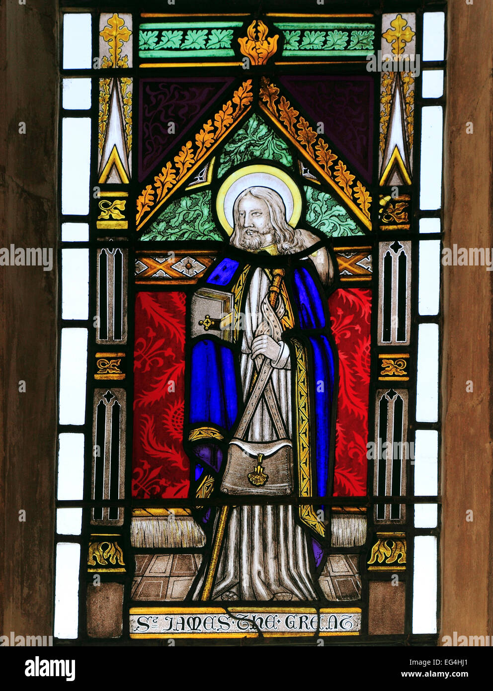 St. Jakobus, Glasfenster von Joseph Grant von Costessey, 1856, Sankt Wighton, Norfolk England UK Heiligen Stockfoto
