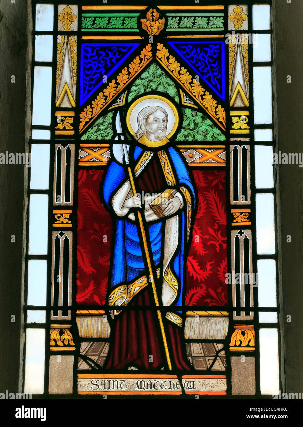 St. Matthäus, Glasfenster von Joseph Grant von Costessey c. 1856, Wighton, Norfolk, England UK Heiligen Heiligen Stockfoto