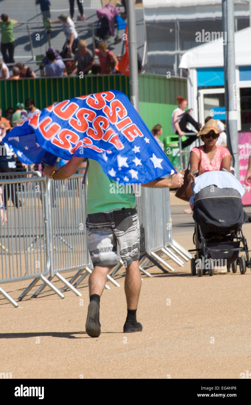 Australische Flagge bei Olympischen Spielen 2012, Olympic Park, London, England Stockfoto