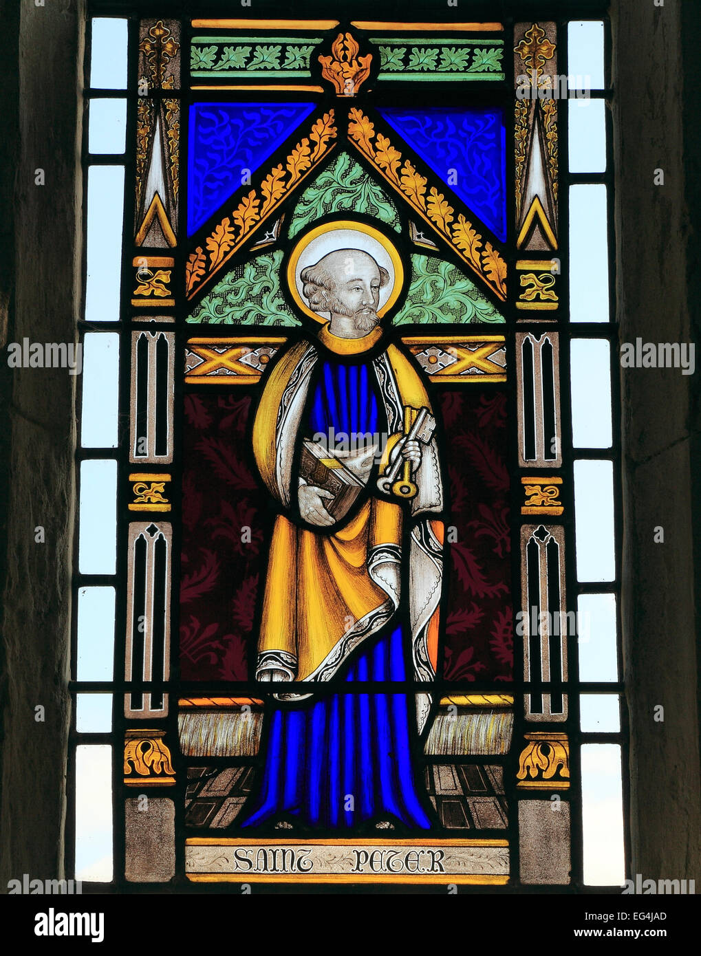 St. Peter St. Heiligen Glasfenster von Joseph Grant von Costessey, c. 1856, Wighton, Norfolk England UK Stockfoto
