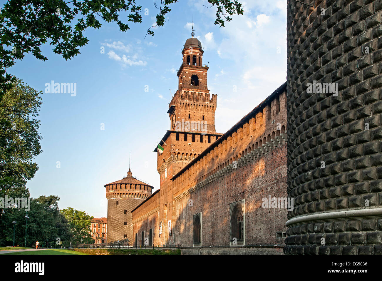Türme, Castello Sforzesco, Mailand, Italien Stockfoto
