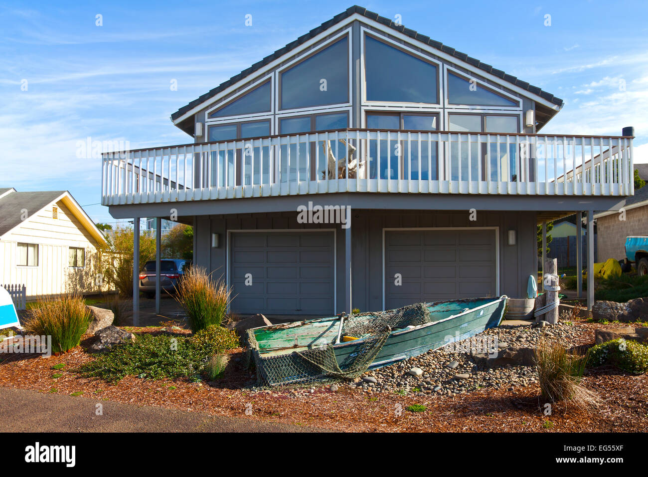 Architektur und Nachbarschaft in Lincoln City, Oregon. Stockfoto