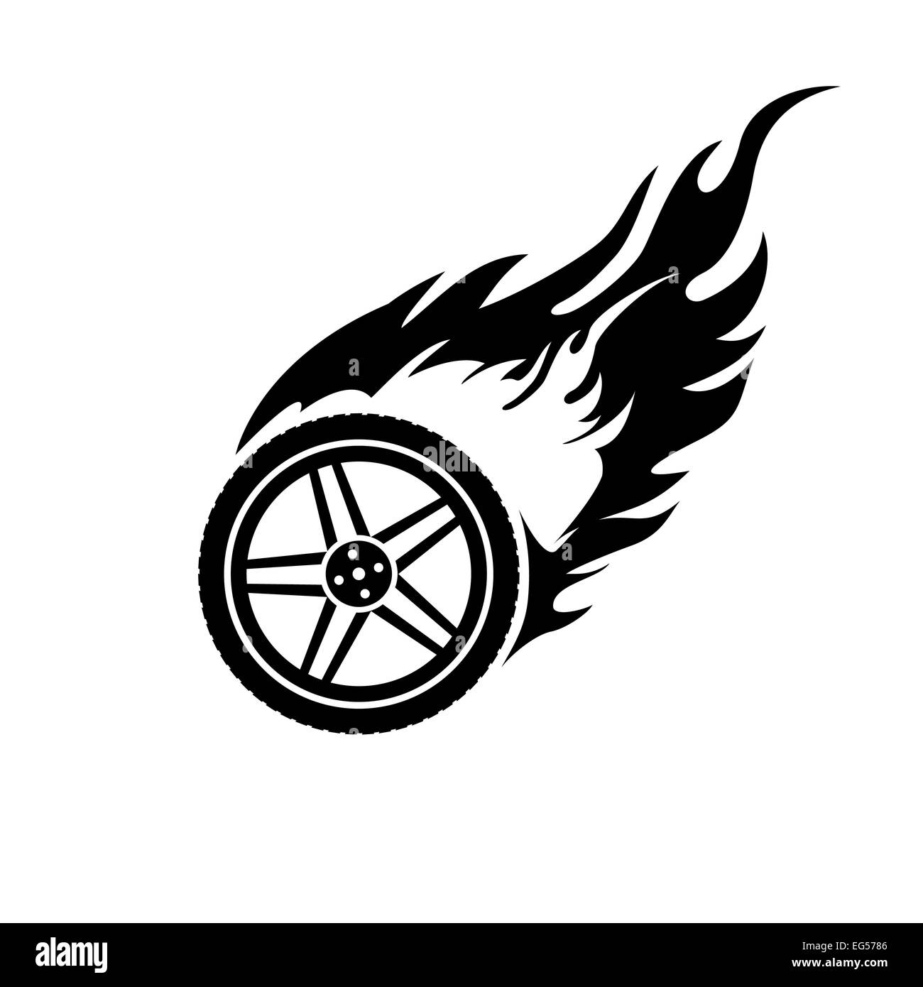 Schwarz / weiß brennende Auto-Rad Stockfoto