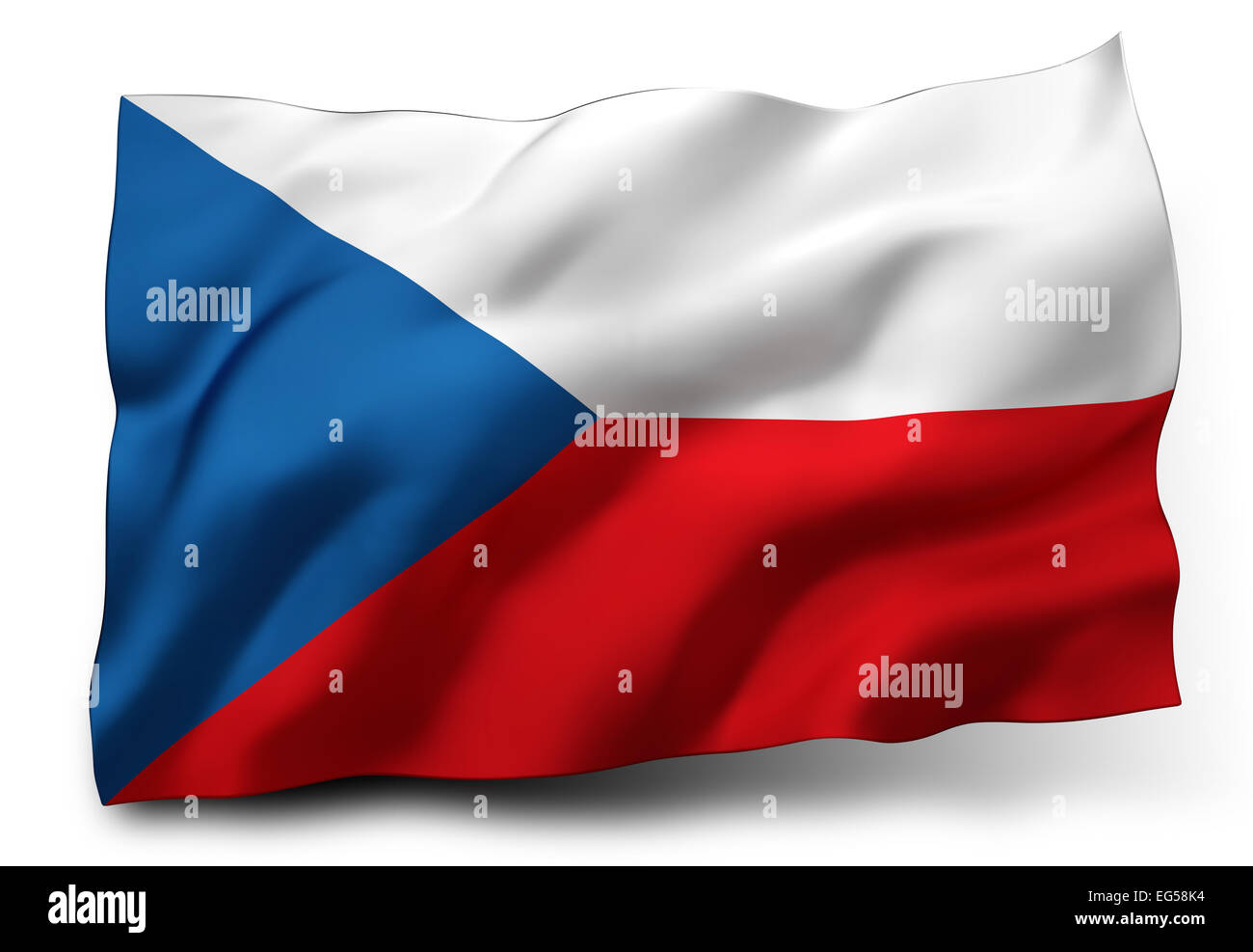 Wehende Flagge von Tschechien isoliert auf weißem Hintergrund Stockfoto