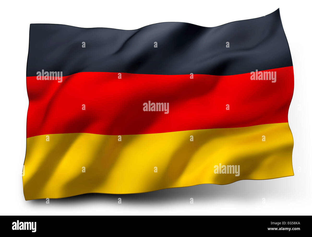 Wehende Flagge von Deutschland isoliert auf weißem Hintergrund Stockfoto