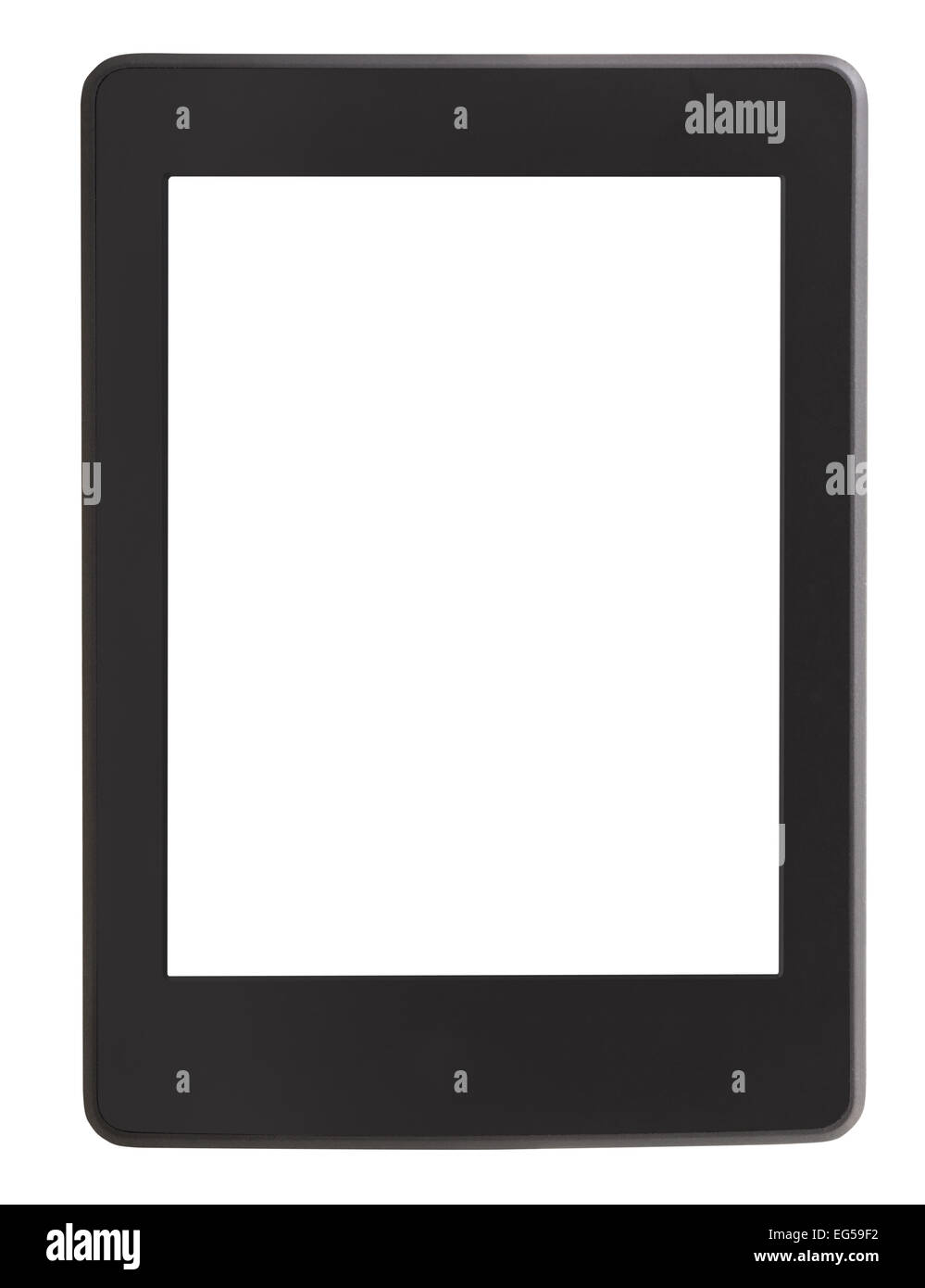 Vorderansicht des e-Book-Reader mit ausgeschnittenen Bildschirm isoliert auf weißem Hintergrund Stockfoto