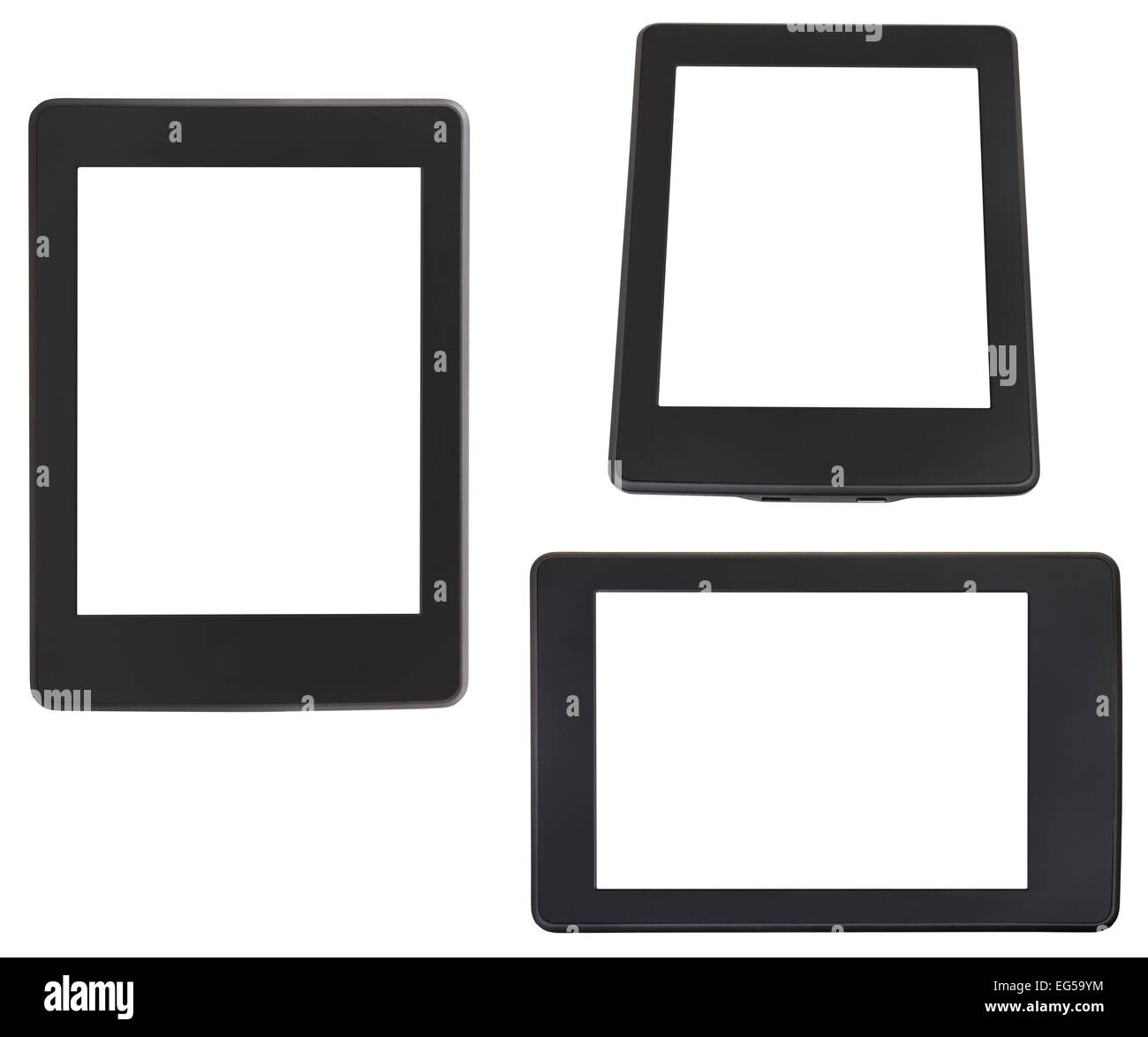 Satz von e-Book-Reader mit ausgeschnittenen Bildschirm isoliert auf weißem Hintergrund Stockfoto