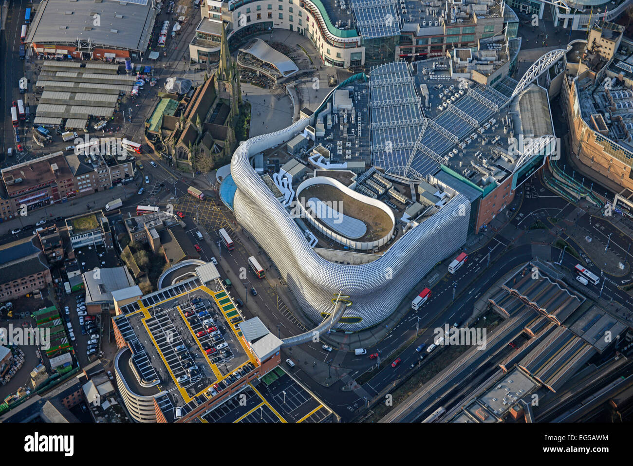 Eine Luftaufnahme des Bull Ring Shopping Centre in Birmingham, West Midlands Stockfoto