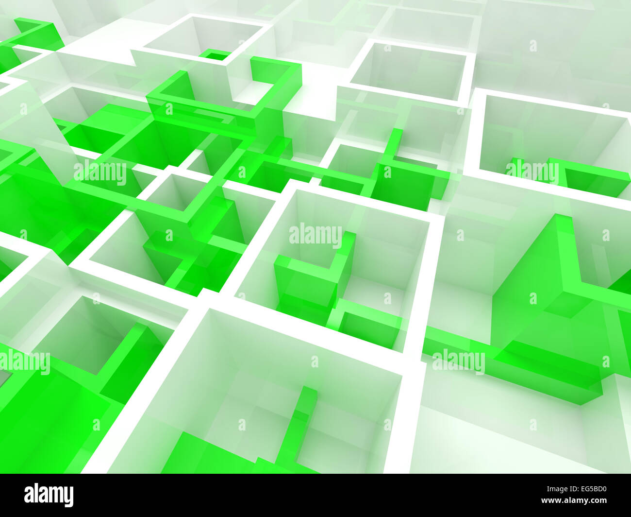 Abstrakt 3d design-Hintergrund mit weißen und grünen chaotischen Zellen Struktur Stockfoto