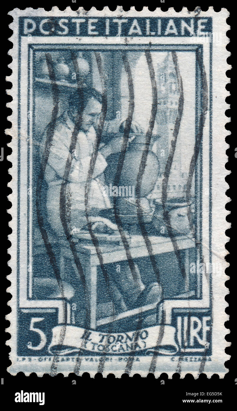 Italien - um 1950: Eine Briefmarke gedruckt in Italien, zeigt Potter, Piazza della Signoria, Florenz (Toskana) Serie Arbeit der Italiener, c Stockfoto