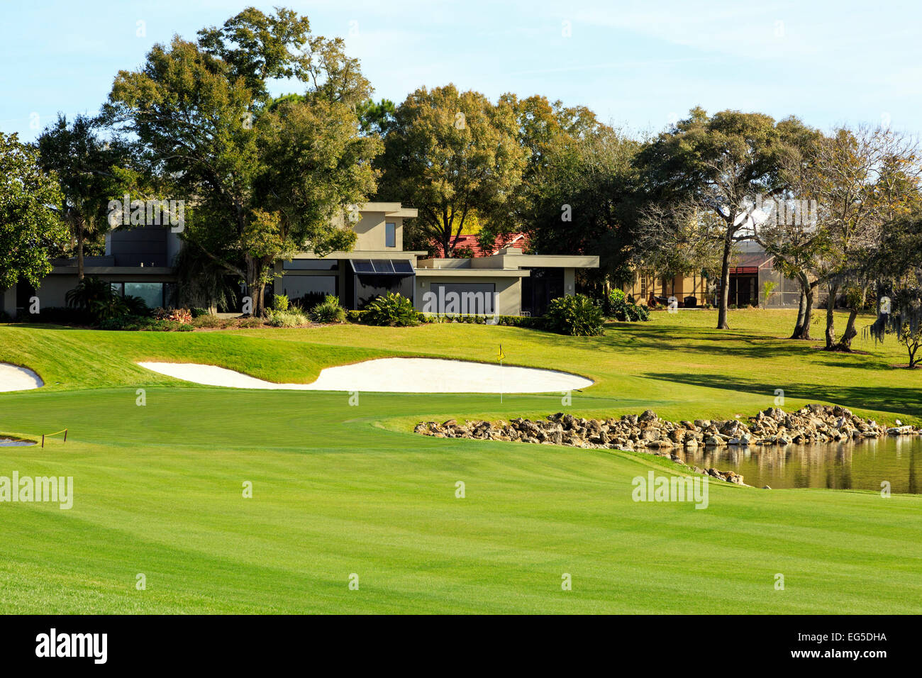 Kultige 18. grün bei Arnold Palmer Bay Hill Golf Course, Orlando, Florida, Amerika Stockfoto