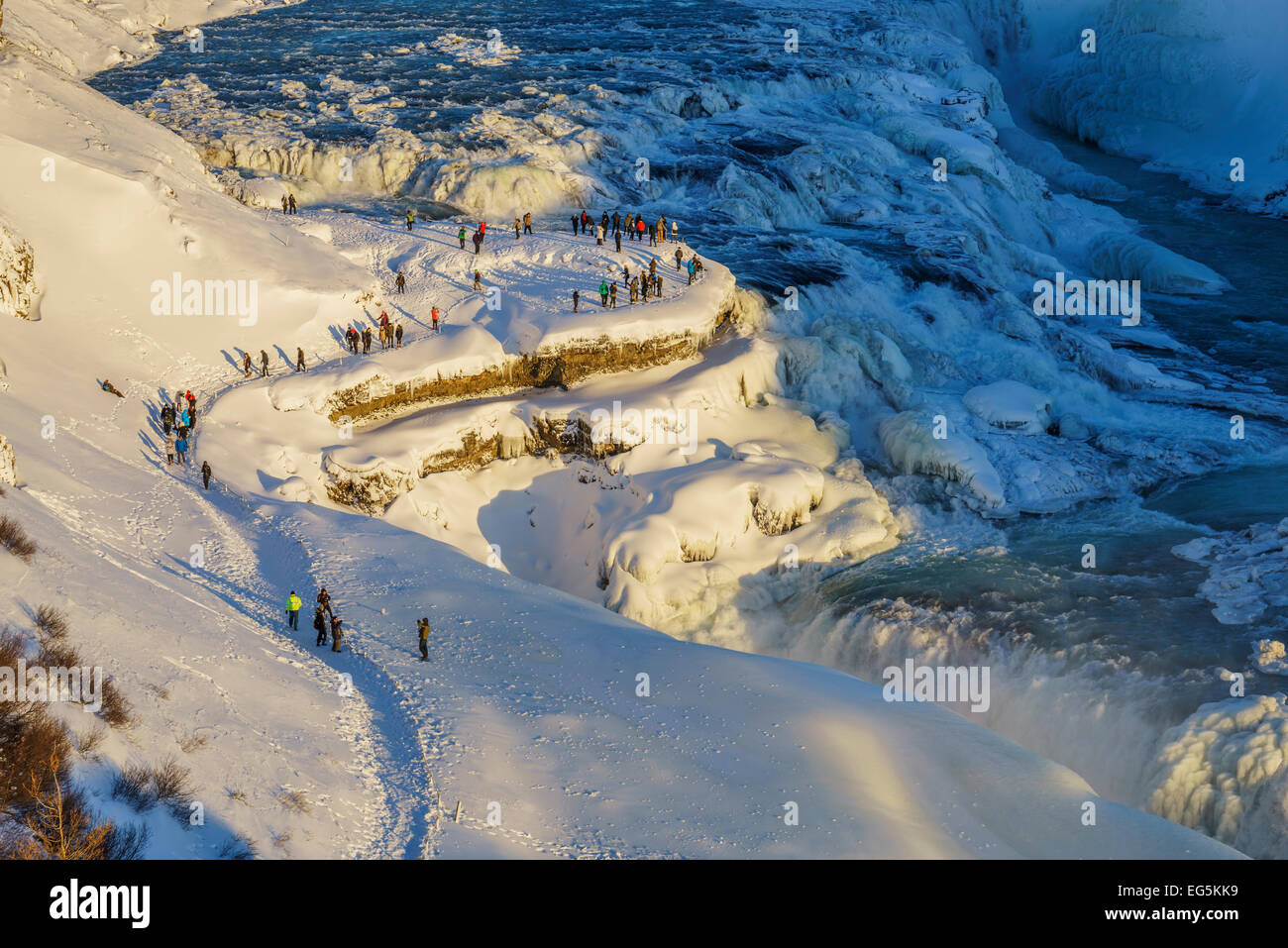 Gullfoss Wasserfall im Winter Island Stockfoto