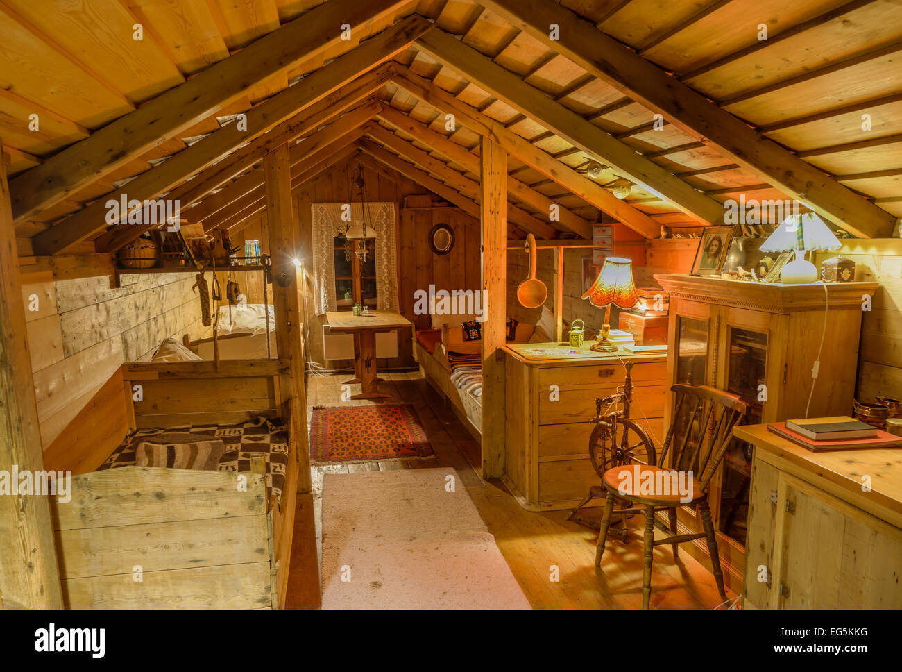 Innenraum der alten isländischen Turf Haus, Heimatmuseum, Selfoss, Island Stockfoto