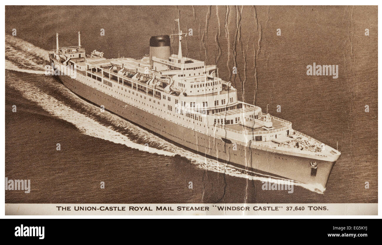 Der Union-Castle Royal Motor Schiff Postdampfer "Windsor Castle" 37.640 Tons Union-Castle Line, Süd- und Ostafrika. Stockfoto