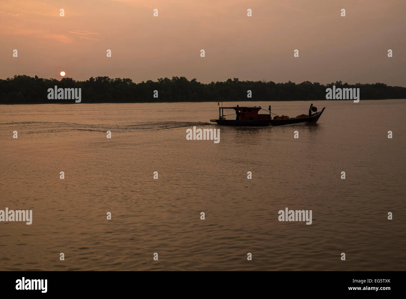 Traditionelle malaiische Boote auf dem Fluss in Kuala Selangor, Malaysia. Stockfoto