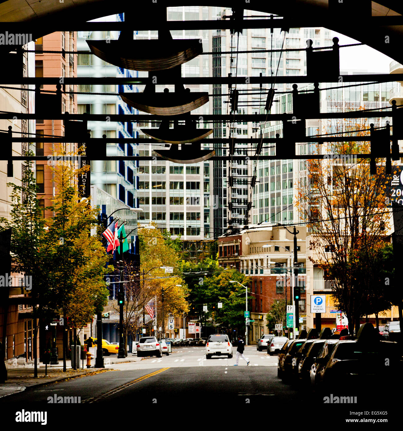 Seattle Straßenszene aus Washington State Convention Center USA betrachtet Stockfoto