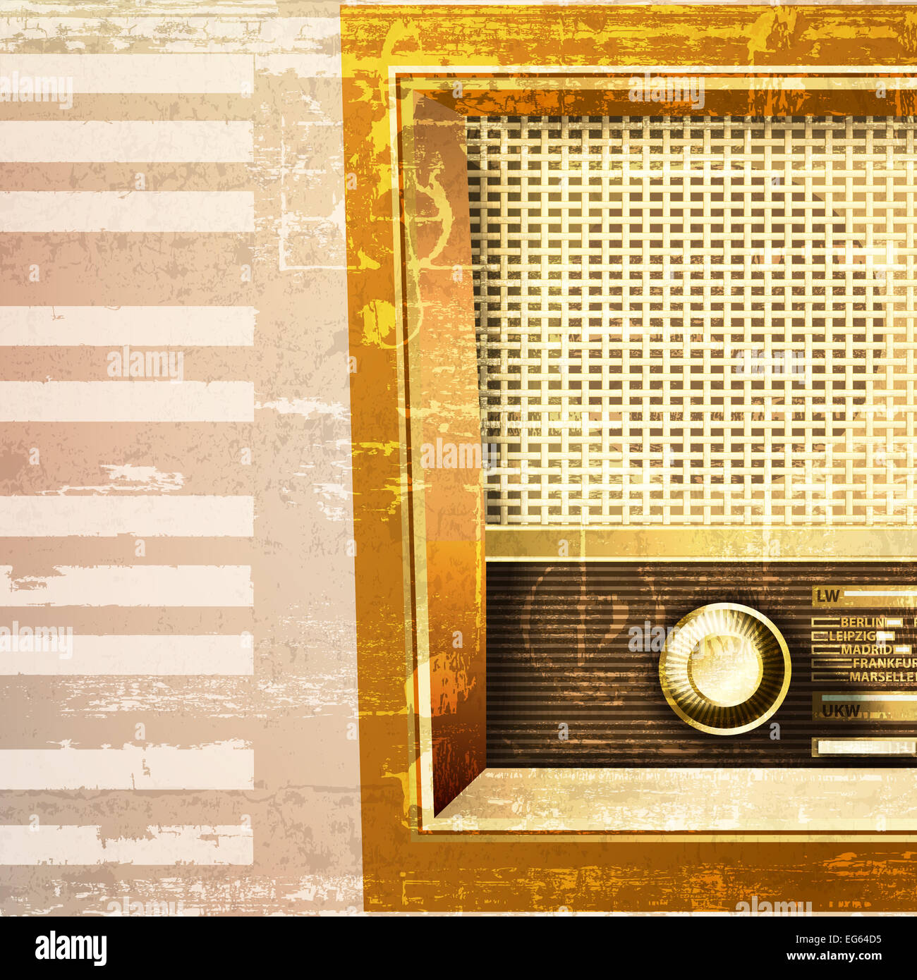 abstrakte Beige Grunge Klavier Hintergrund mit Retro-radio Stockfoto