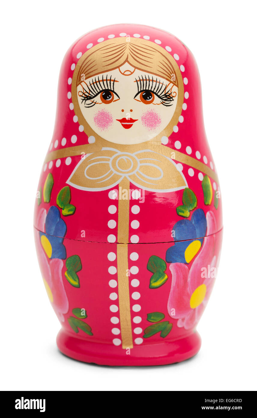 Traditionelle russische Holz Puppe, Isolated on White Background. Stockfoto