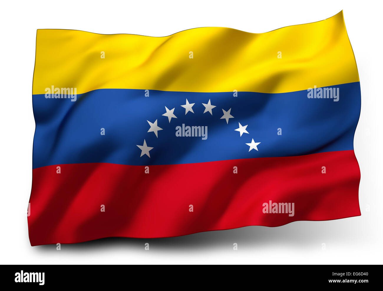 Wehende Flagge von Venezuela isoliert auf weißem Hintergrund Stockfoto