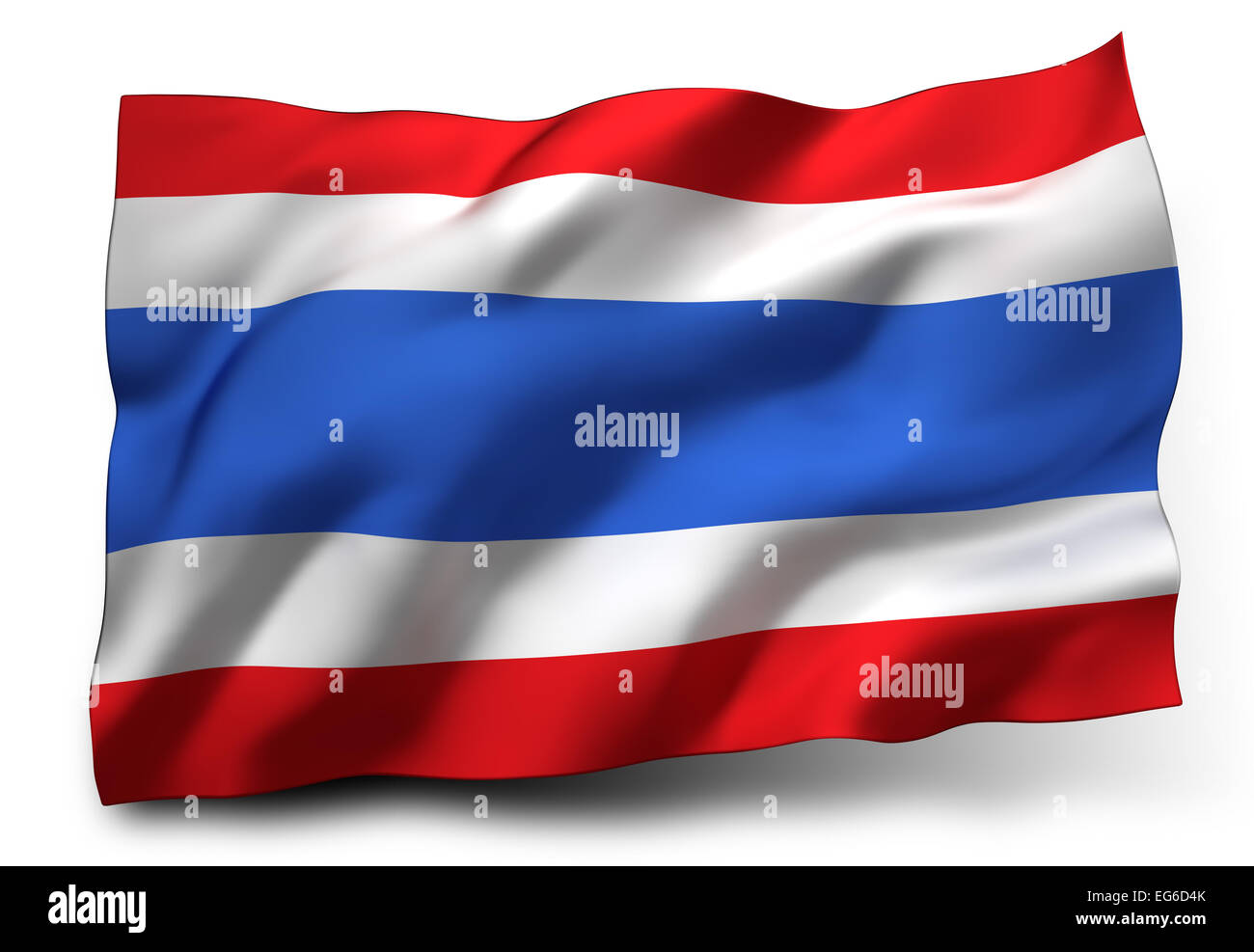 Wehende Flagge von Thailand isoliert auf weißem Hintergrund Stockfoto