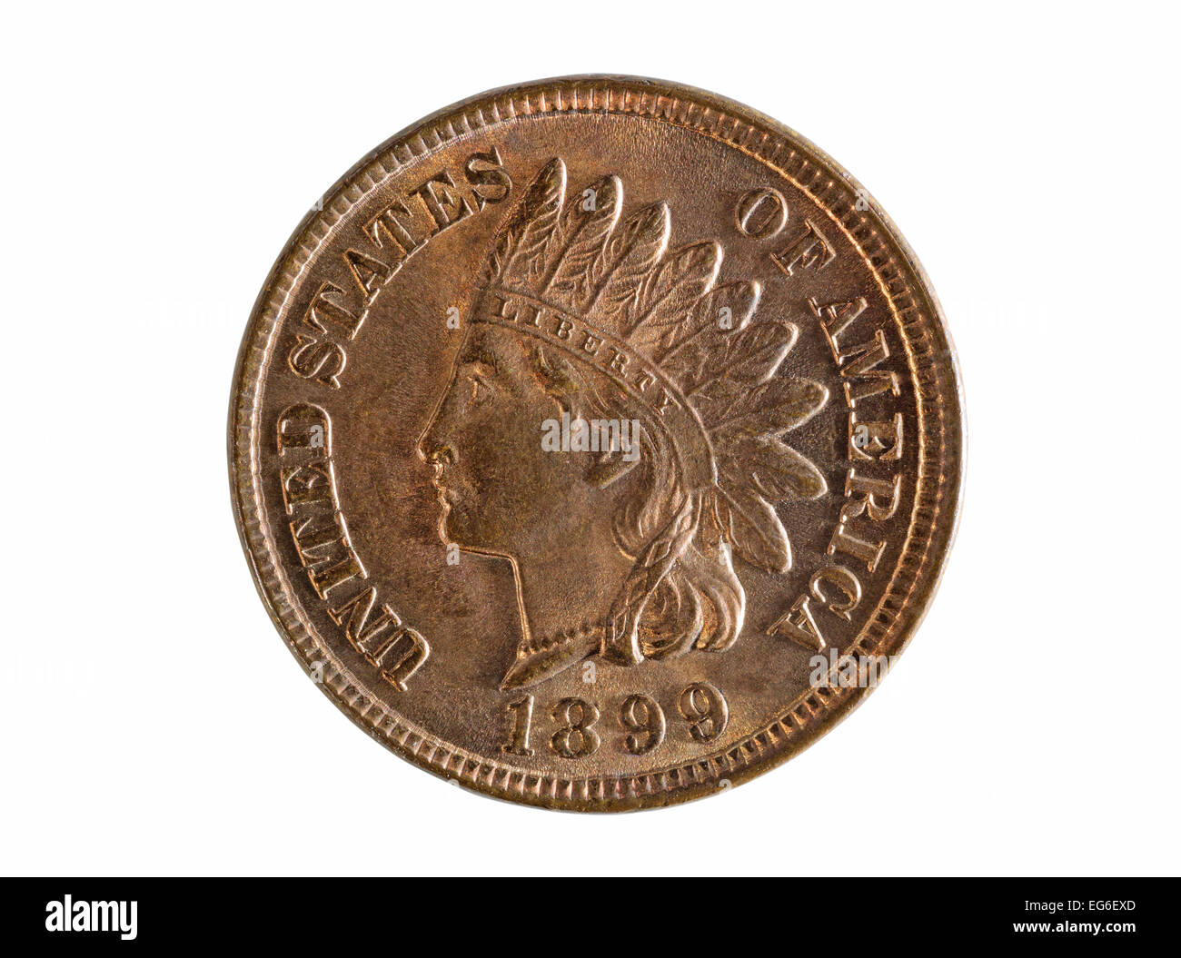 Vereinigte Staaten von Amerika Indian Head Cent Münze isoliert auf weißem Hintergrund. Münze ist Grade Zustand neuwertig Stockfoto