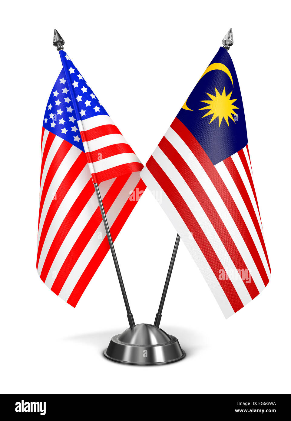 USA und Malaysia - Miniatur-Flags, Isolated on White Background. Stockfoto