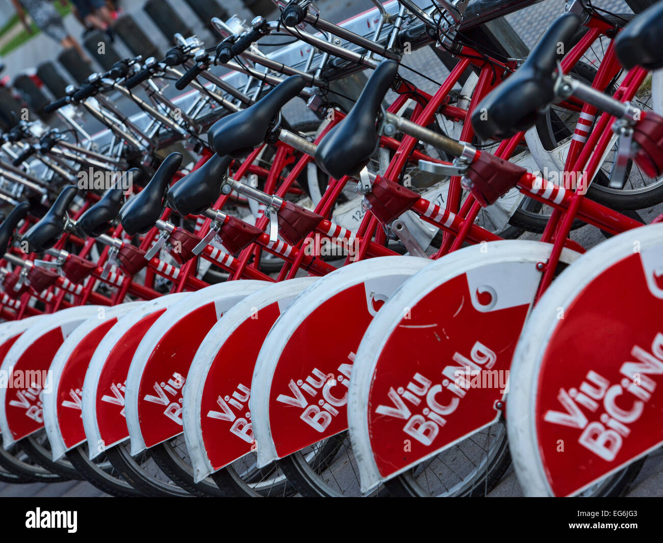 Barcelona, Spanien roten Leihfahrräder Stockfoto