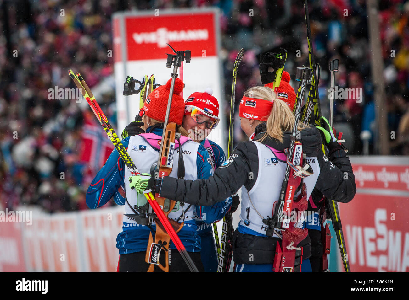 Veronika Vitkova, Jitka Landova, Gabriela Soukalova, Eva Puskarcikova Stockfoto