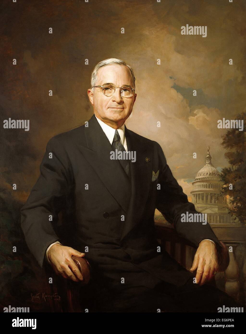 1948-Porträt von Harry Truman von Greta Kempton gemalt. Das Porträt wurde im Jahr 1948 auf der offiziellen Wahlkampf verwendet. Stockfoto