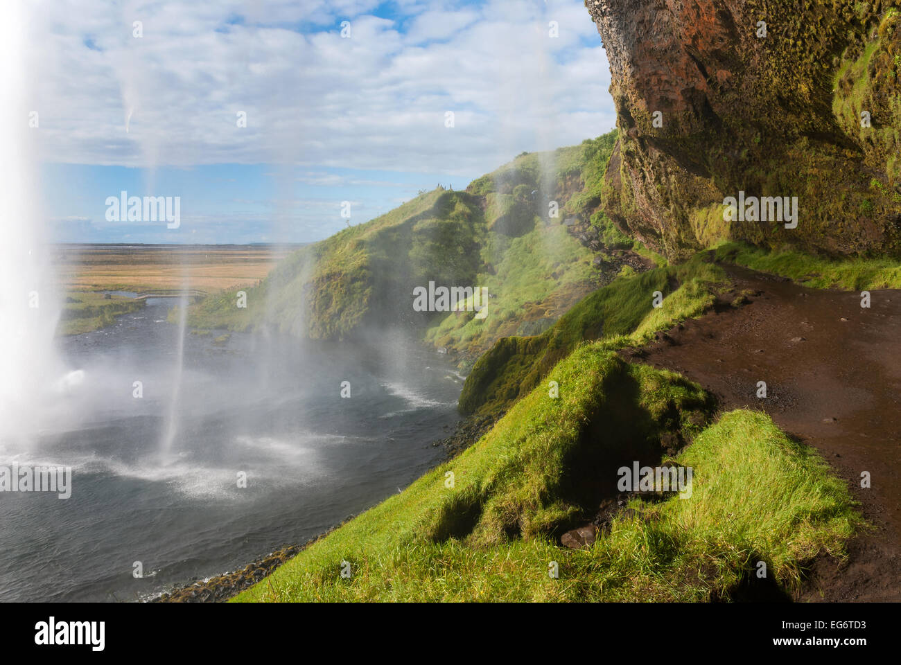 Wasserfall Seljalandsfoss auf Sommer in Island Stockfoto