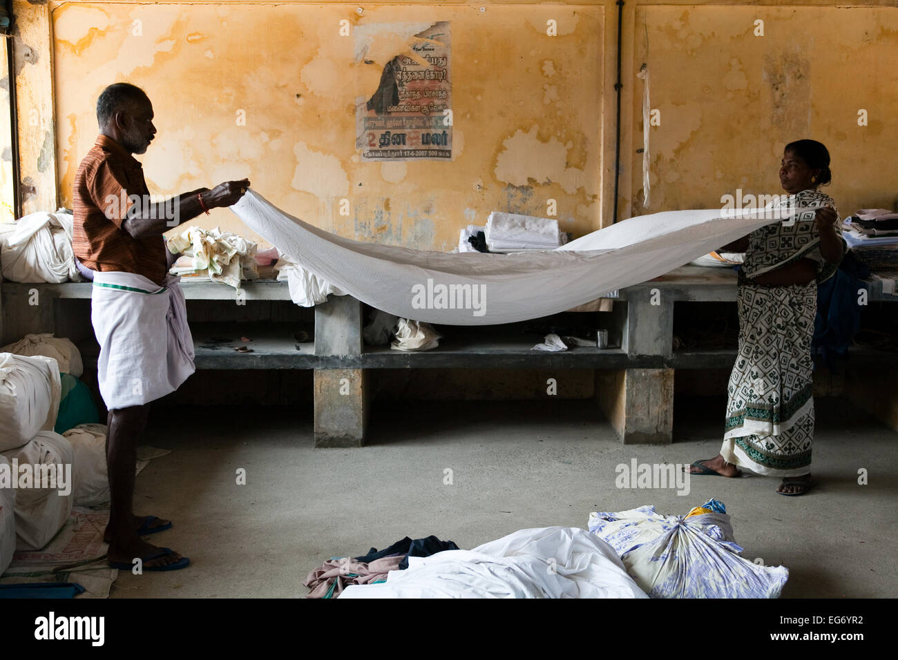 Cochin-Wäsche (Dhobi Wallers) Wäsche für Einheimische, Hotels und der Stadt Stockfoto