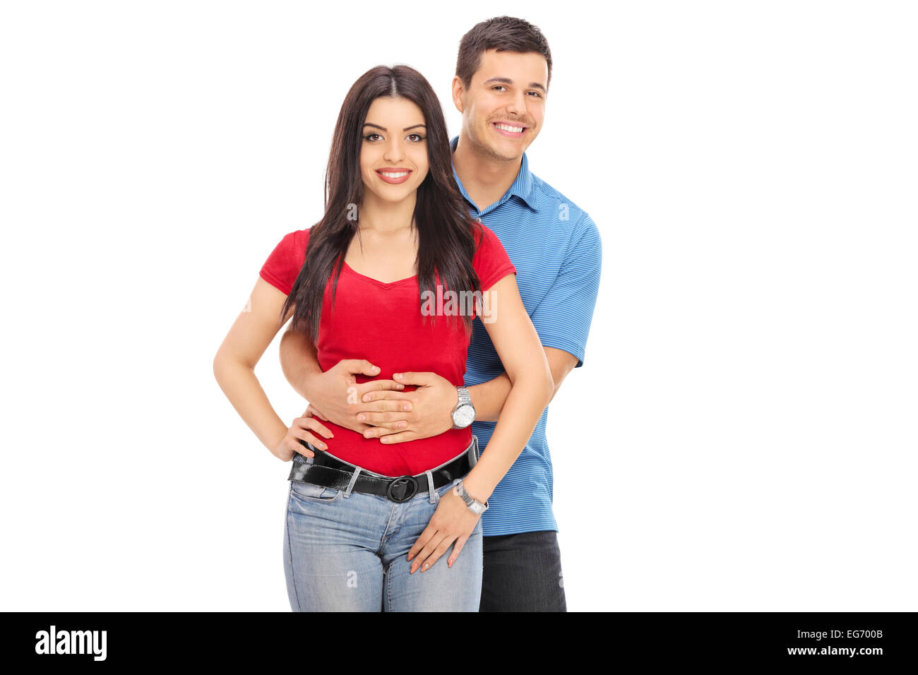 Paar posieren zusammen isolierten auf weißen Hintergrund Stockfoto
