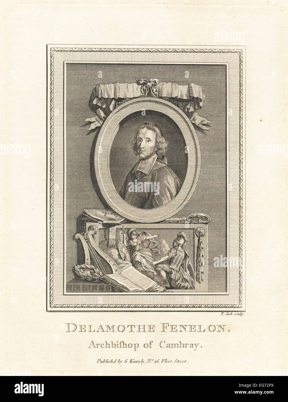 Francois Delamothe Fenelon, Erzbischof von Cambray, französischer Schriftsteller, im Oval oben Vignette zeigt die Abenteuer des Telemach. Stockfoto