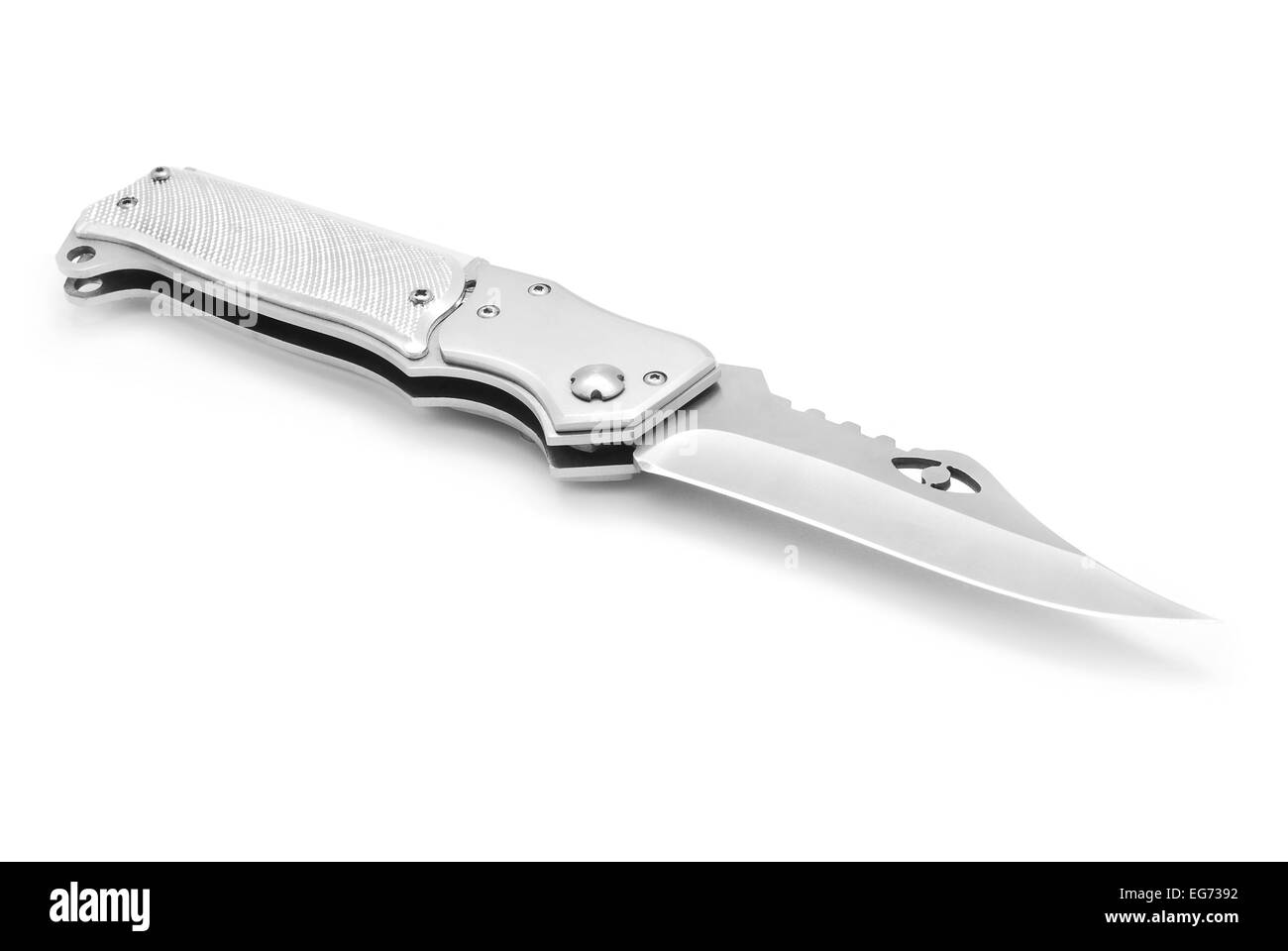 neue saubere Silber Messer auf weiß Stockfoto
