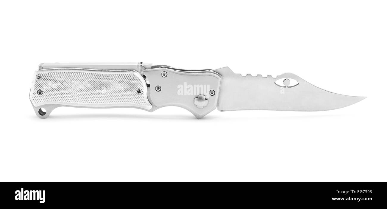 neue saubere Silber Messer auf weiß Stockfoto