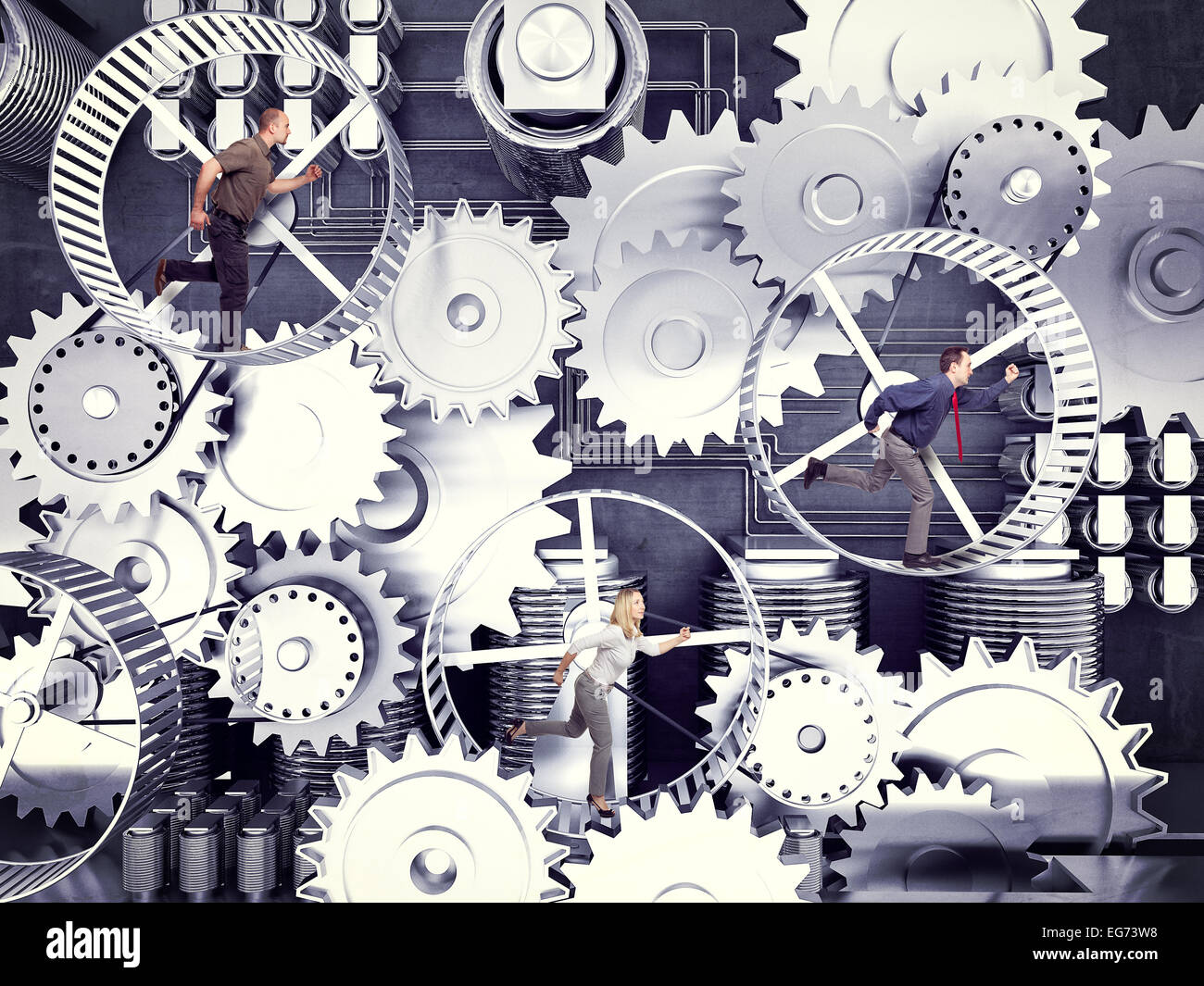 Geschäftsleute laufen in 3d Hamster Zuhälterei Stockfoto